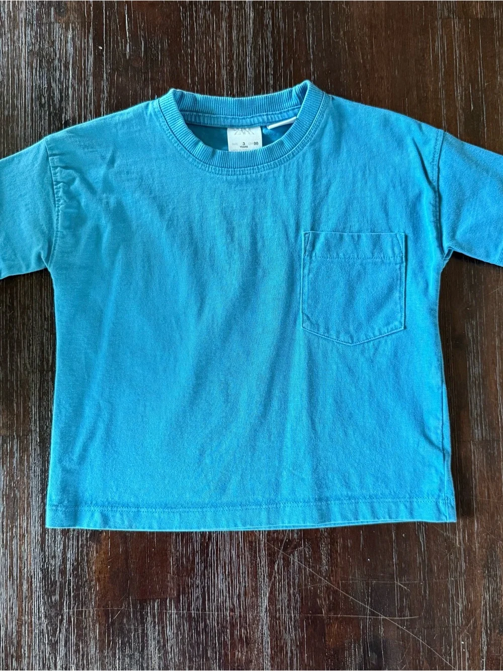 Zara Kids Short-Sleeve Pocket Tee in Teal Blue